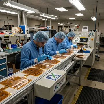 Flexible printed circuit boards being inspected in a manufacturing facility