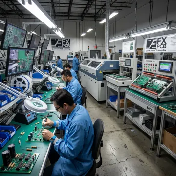 PCB assembly line with inspection and testing equipment