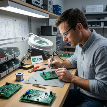 Through-hole PCB assembly technician soldering circuit boards