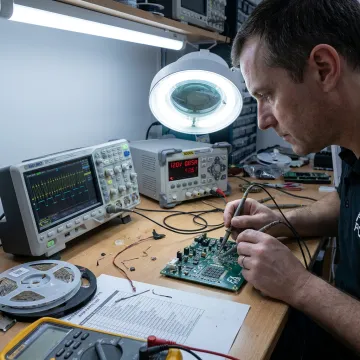 Engineer testing a populated PCB assembly