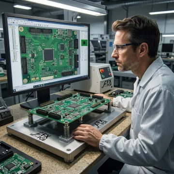 Engineer inspecting industrial PCB assembly process