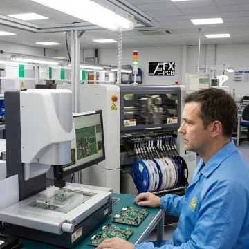 Technician reviewing PCB assembly process
