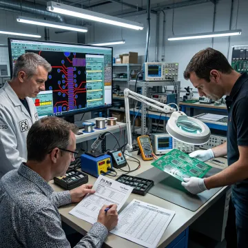 PCB engineers reviewing manufacturing files