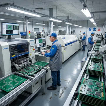 Precision PCB fabrication line producing circuit boards