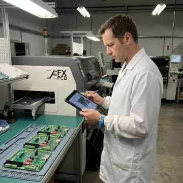 Engineer reviewing PCB assembly process