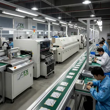 PCB production process with testing equipment