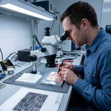 Engineer inspecting aluminum MCPCB prototype