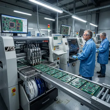 Automated SMT assembly line producing circuit boards