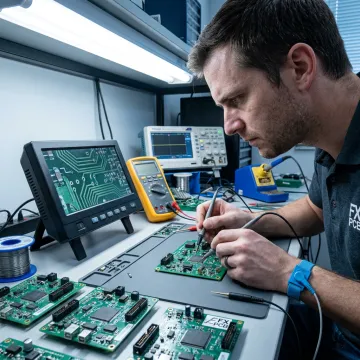 Engineer testing a PCBA prototype