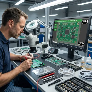 Engineer inspecting assembled sensor PCB