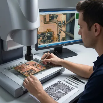 Engineer inspecting copper inlay PCB