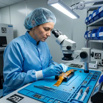 Technician assembling flexible printed circuit boards