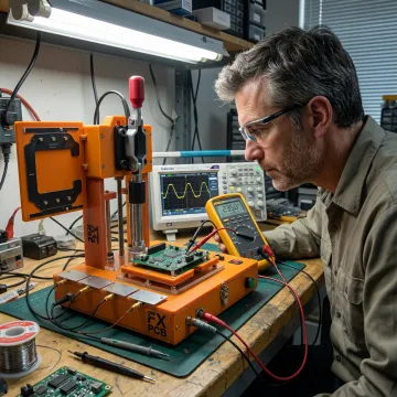 PCB test fixture verifying circuit board performance