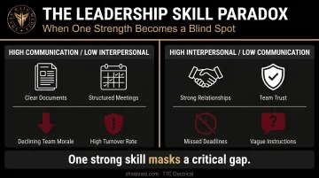 Two leadership scenarios showing high communication low interpersonal and vice versa outcomes