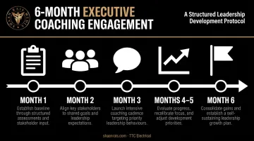 Six-month executive coaching engagement structure timeline with key milestones