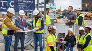 TTC Electrical founder demonstrating servant leadership values on commercial job site