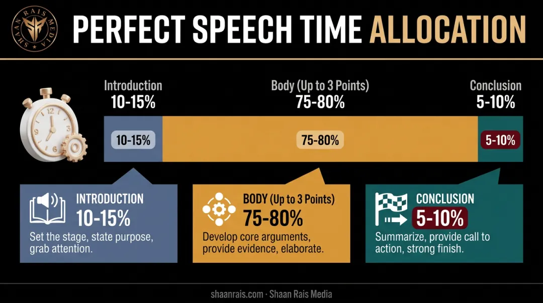 Speech time allocation chart showing introduction body and conclusion percentages