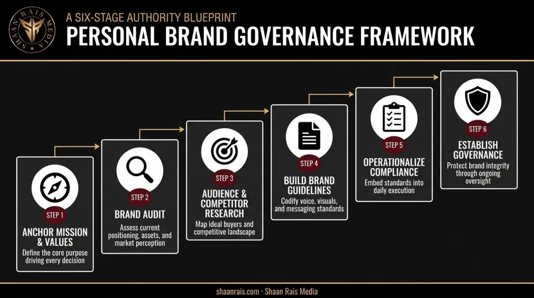 6-step corporate branding strategy process from mission to governance