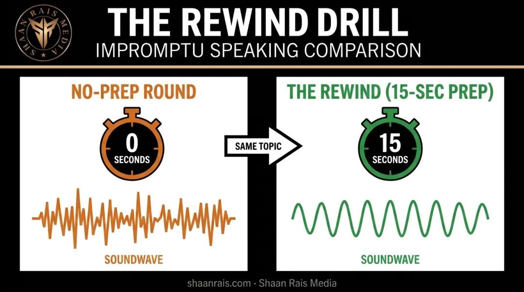 impromptu speaking drill comparison between no-prep and 15-second prep rounds
