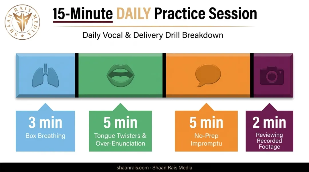 15-minute daily speaking practice routine breakdown by drill category