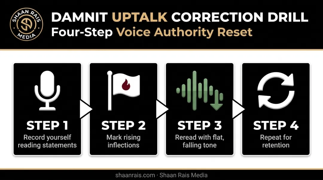 DAMNIT drill process for eliminating uptalk in declarative statements