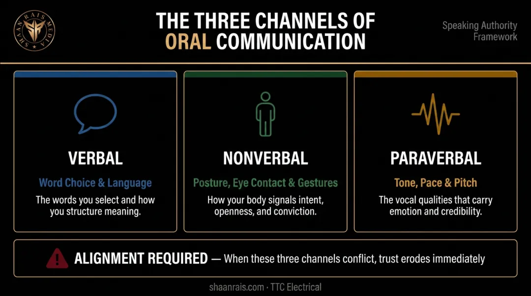 Three oral communication components verbal nonverbal and paraverbal alignment diagram