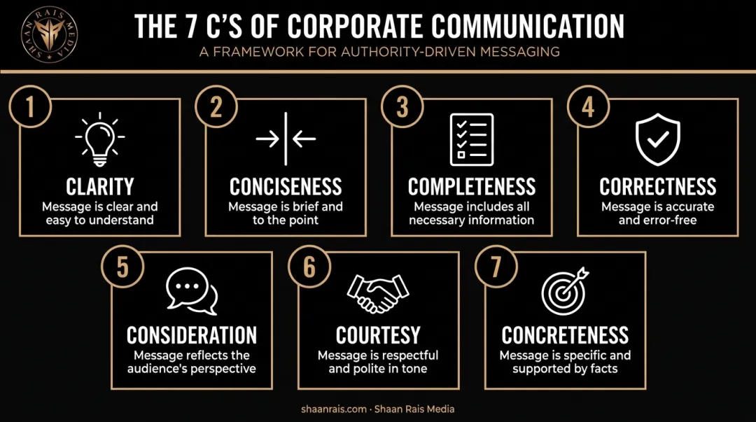 7 C's of corporate communication framework clarity conciseness completeness correctness