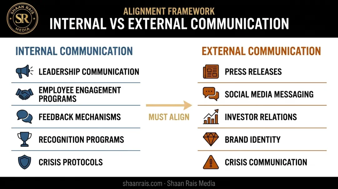 Internal versus external corporate communication components comparison chart