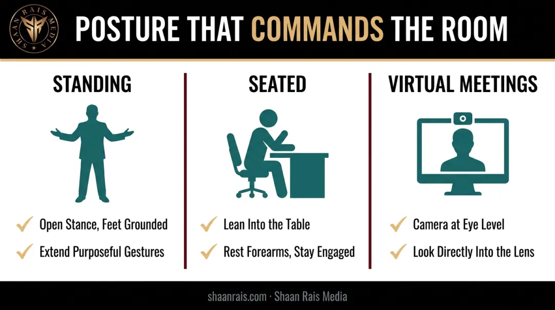 confident posture tips for standing seated and virtual meeting settings