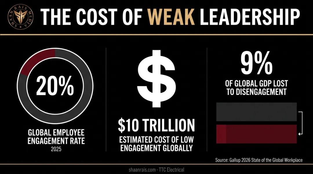 Global employee engagement rate and productivity loss cost statistics visual breakdown