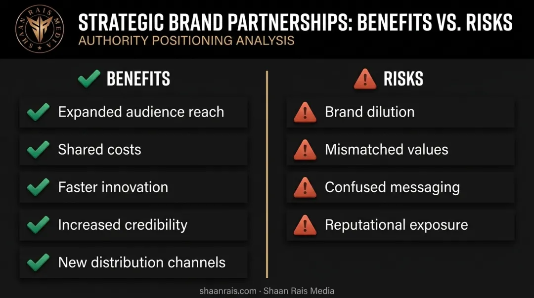 Co-branding benefits versus risks comparison with key factors listed