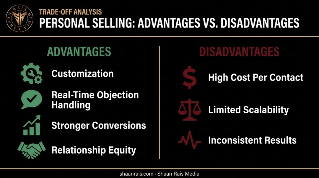 Personal selling advantages versus disadvantages comparison chart