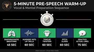 5-minute pre-speech vocal warm-up routine timeline breakdown