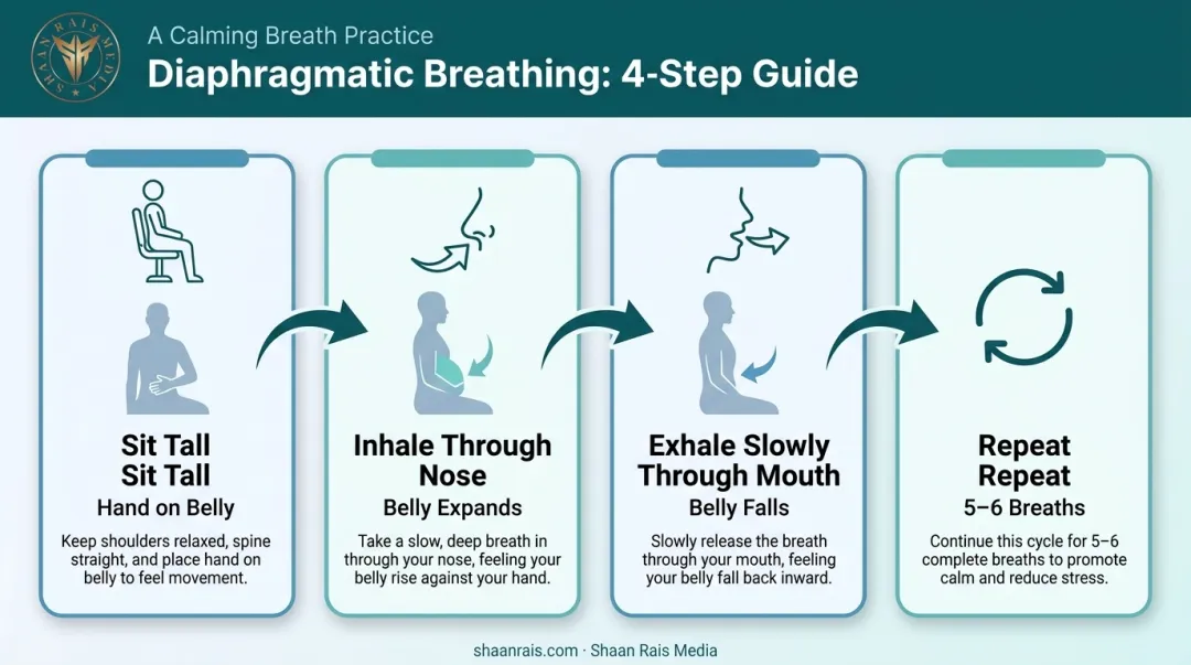 4-step diaphragmatic breathing technique for speakers process flow