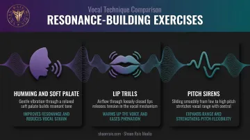 Resonance and projection exercises comparing humming lip trills and pitch sirens