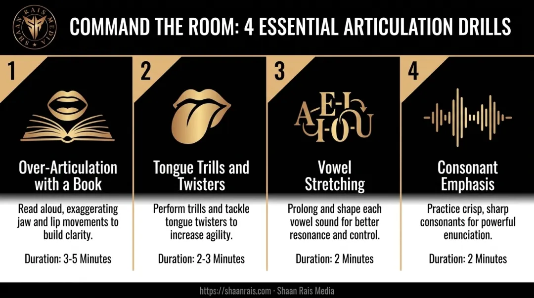 Articulation drill sequence for clearer speech from over-articulation to consonant emphasis