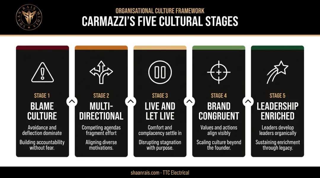 Five stages of workplace culture diagnostic framework from blame to leadership enriched