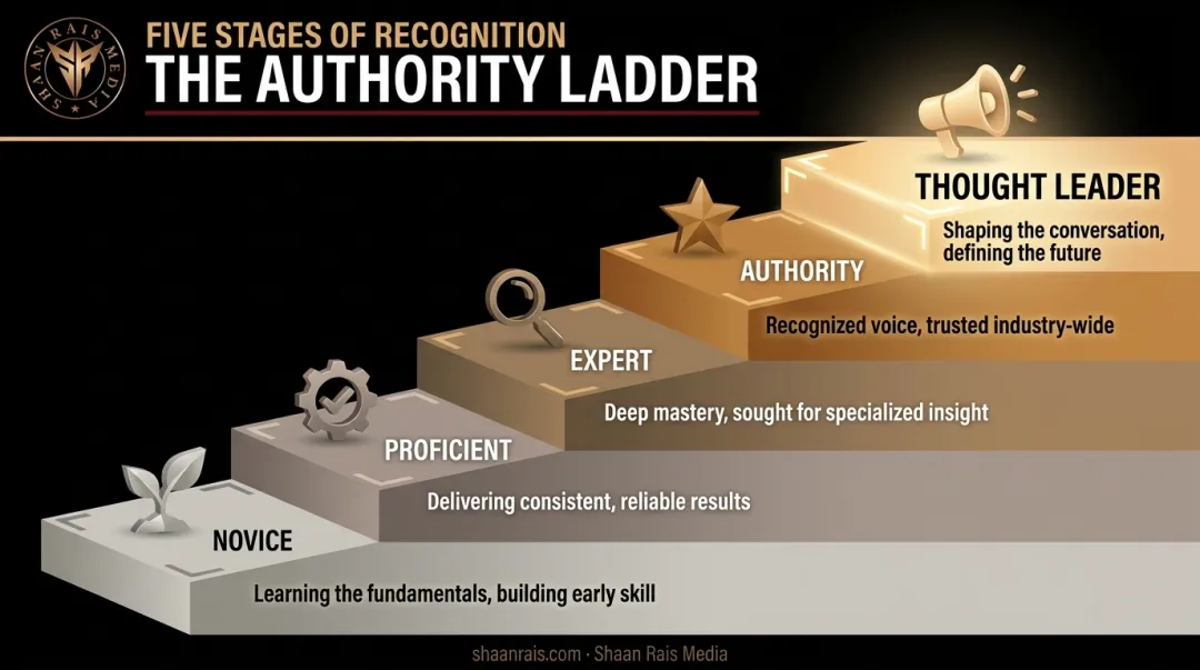 Five-level competency spectrum from novice to thought leader progression