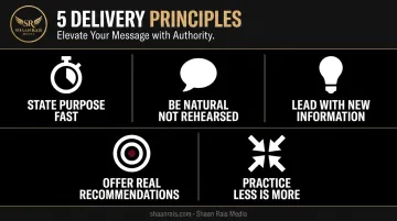 5 delivery principles for executive conversations comparison chart with icons