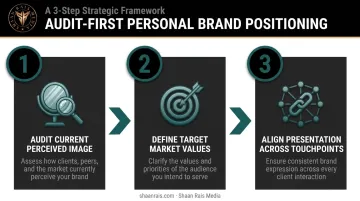 three-step audit-first personal branding process flow diagram
