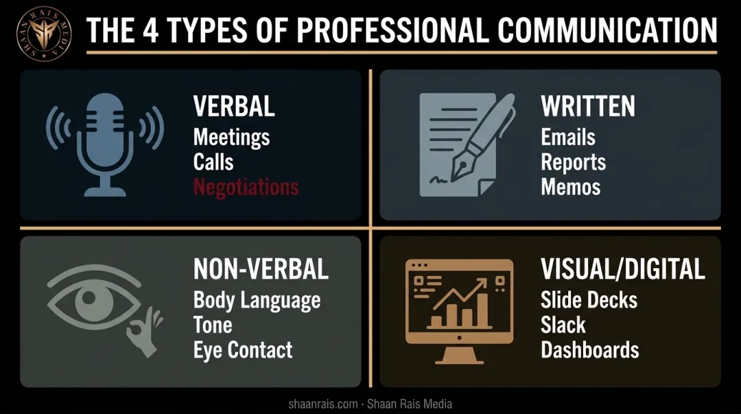 4 types of professional English communication verbal written nonverbal visual