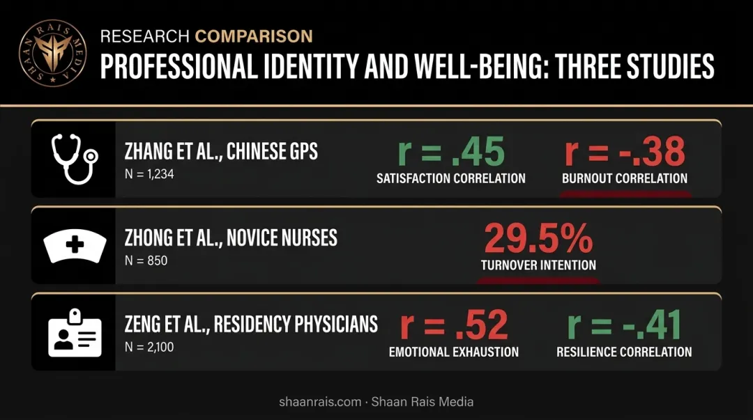Research data comparing professional identity strength to burnout and satisfaction rates