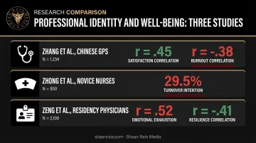Research data comparing professional identity strength to burnout and satisfaction rates