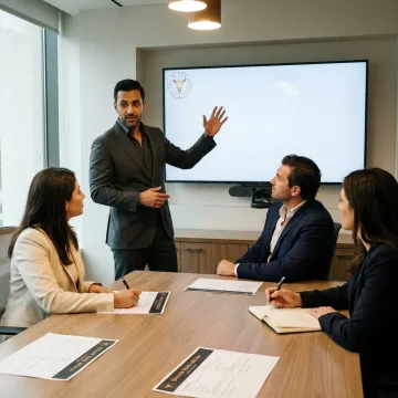 Consultant presenting brand strategy to professionals