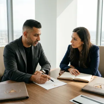 Coach reviewing personal brand strategy with entrepreneur