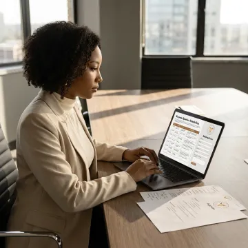 Event planner reviewing keynote speaker booking details