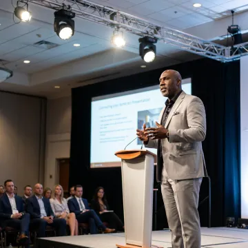Professional keynote speaker addressing an audience