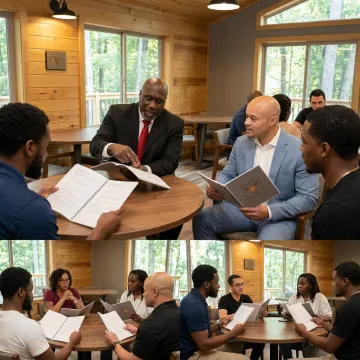 Leadership facilitator guiding a group workshop