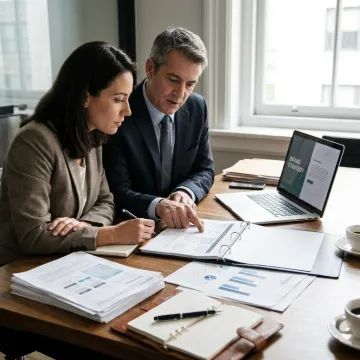 Business consultant guiding a founder through brand strategy
