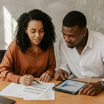 Business strategist reviewing brand positioning with a founder